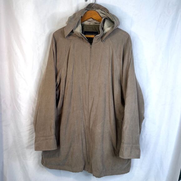 London Fog Hooded Lightweight Suede-Like Zip Up Neutral Jacket Lined Size XL - Picture 14 of 14